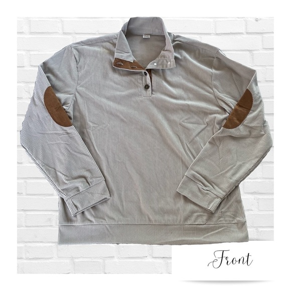 New Hengsheng Jeans Henley Sweatshirt Brown Elbow Patches Men’s Large Ca… - Picture 1 of 10